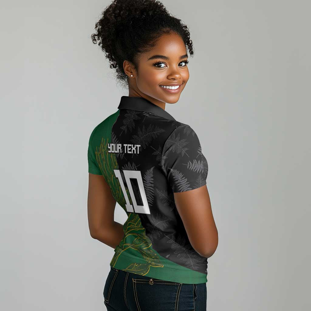 Custom Aotearoa South Africa Rugby Freedom Cup Women Polo Shirt Kiwi Warriors Haka with King Protea Symbol - African Pride