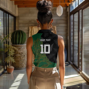Custom Aotearoa South Africa Rugby Freedom Cup Women Sleeveless Polo Shirt Kiwi Warriors Haka with King Protea Symbol - African Pride