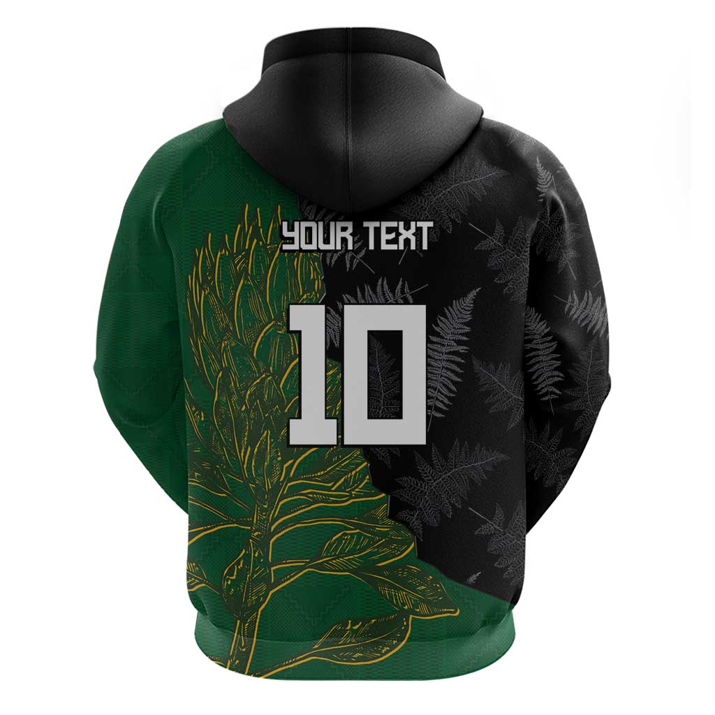 Custom Aotearoa South Africa Rugby Freedom Cup Zip Hoodie Kiwi Warriors Haka with King Protea Symbol - African Pride