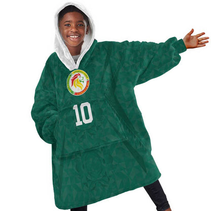 Custom Senegal Football Kid Wearable Blanket Hoodie Traditional Senegalese Fabric Sporty Style