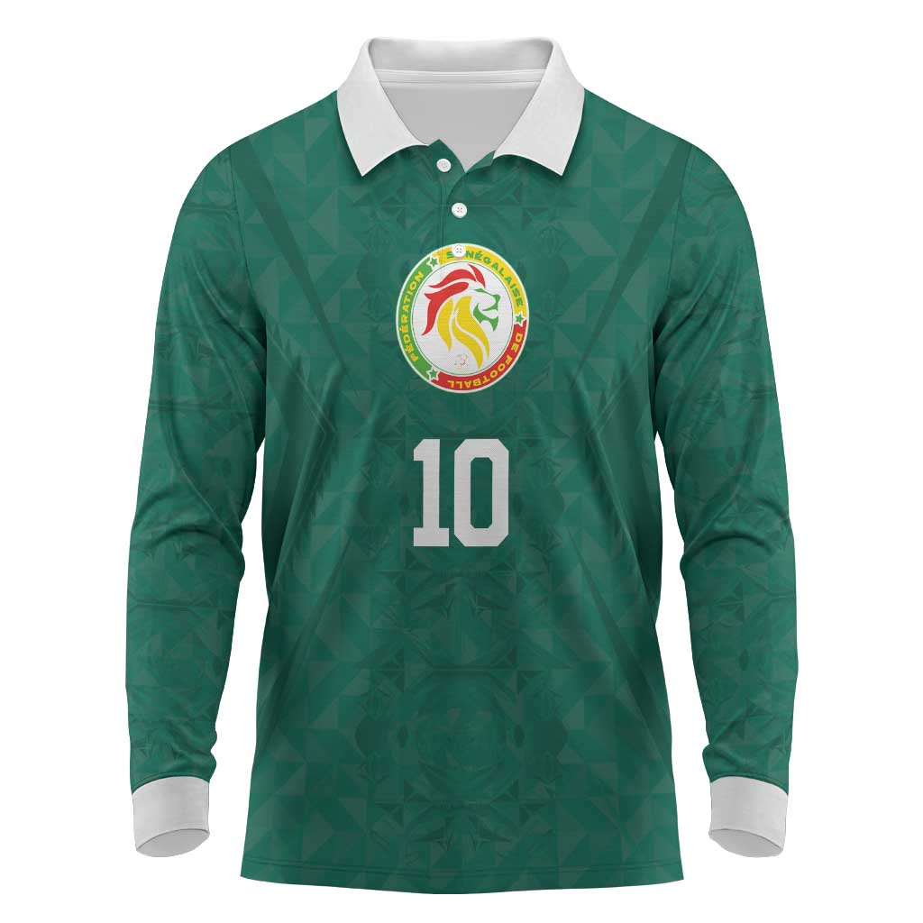 Custom Senegal Football Long Sleeve Polo Shirt Traditional Senegalese Fabric Sporty Style