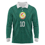 Custom Senegal Football Long Sleeve Polo Shirt Traditional Senegalese Fabric Sporty Style