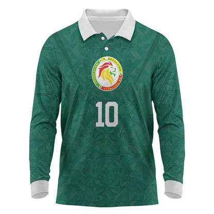 Custom Senegal Football Long Sleeve Polo Shirt Traditional Senegalese Fabric Sporty Style