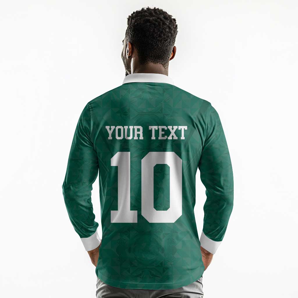 Custom Senegal Football Long Sleeve Polo Shirt Traditional Senegalese Fabric Sporty Style