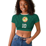Custom Senegal Football Raglan Cropped T shirt Traditional Senegalese Fabric Sporty Style