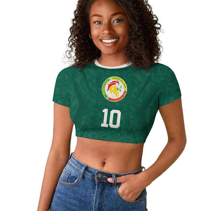 Custom Senegal Football Raglan Cropped T shirt Traditional Senegalese Fabric Sporty Style