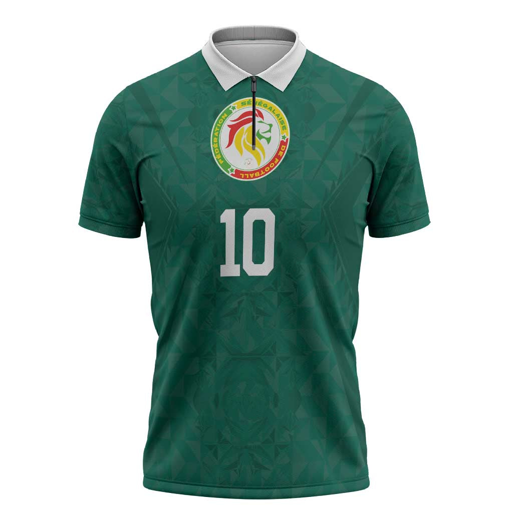 Custom Senegal Football Zipper Polo Shirt Traditional Senegalese Fabric Sporty Style