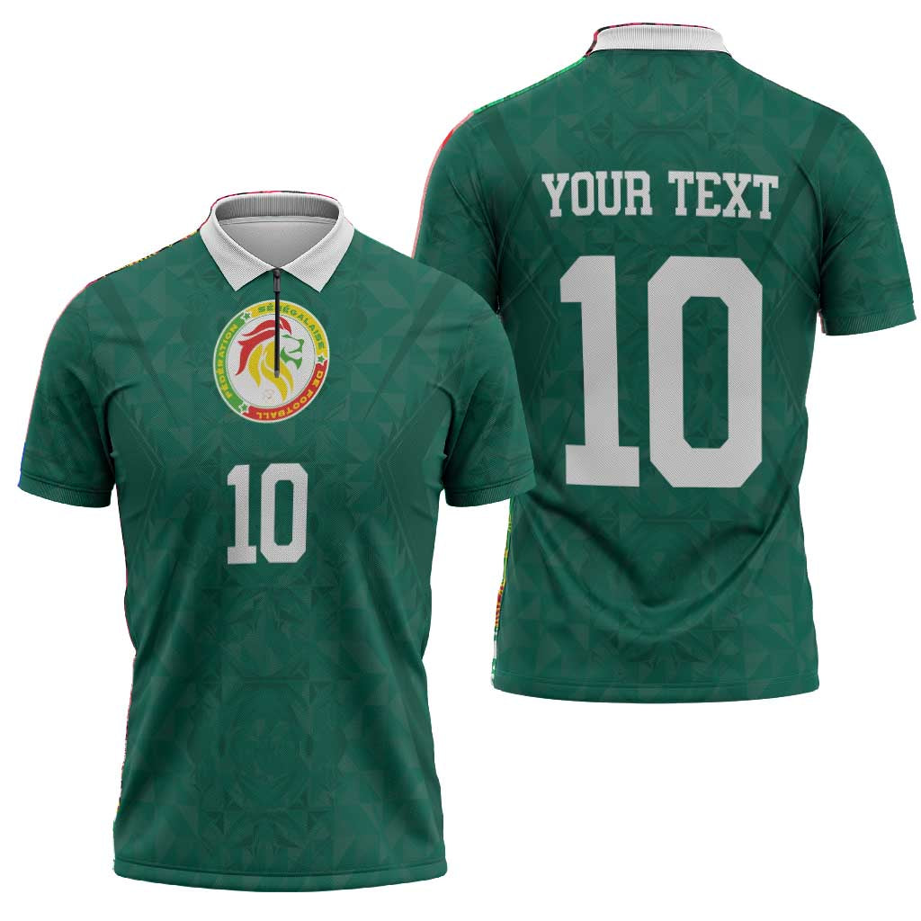 Custom Senegal Football Zipper Polo Shirt Traditional Senegalese Fabric Sporty Style