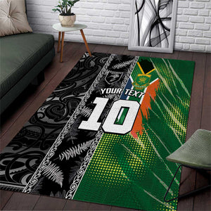 Custom Aotearoa South Africa Rugby Freedom Cup Area Rug Maori Silver Fern Art and Sporty Flag SA - African Pride