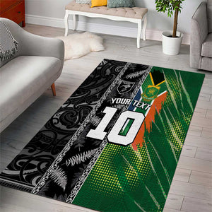 Custom Aotearoa South Africa Rugby Freedom Cup Area Rug Maori Silver Fern Art and Sporty Flag SA - African Pride