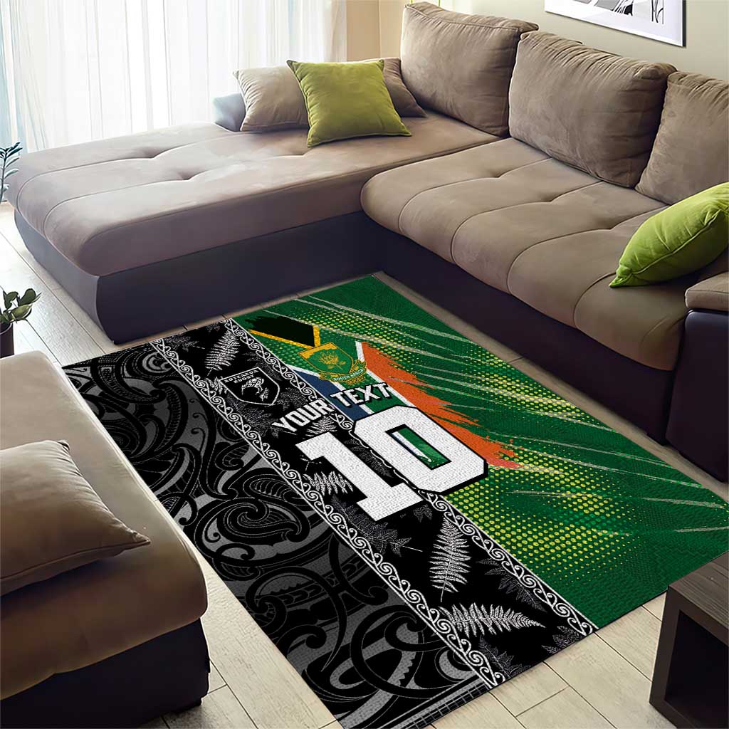 Custom Aotearoa South Africa Rugby Freedom Cup Area Rug Maori Silver Fern Art and Sporty Flag SA - African Pride