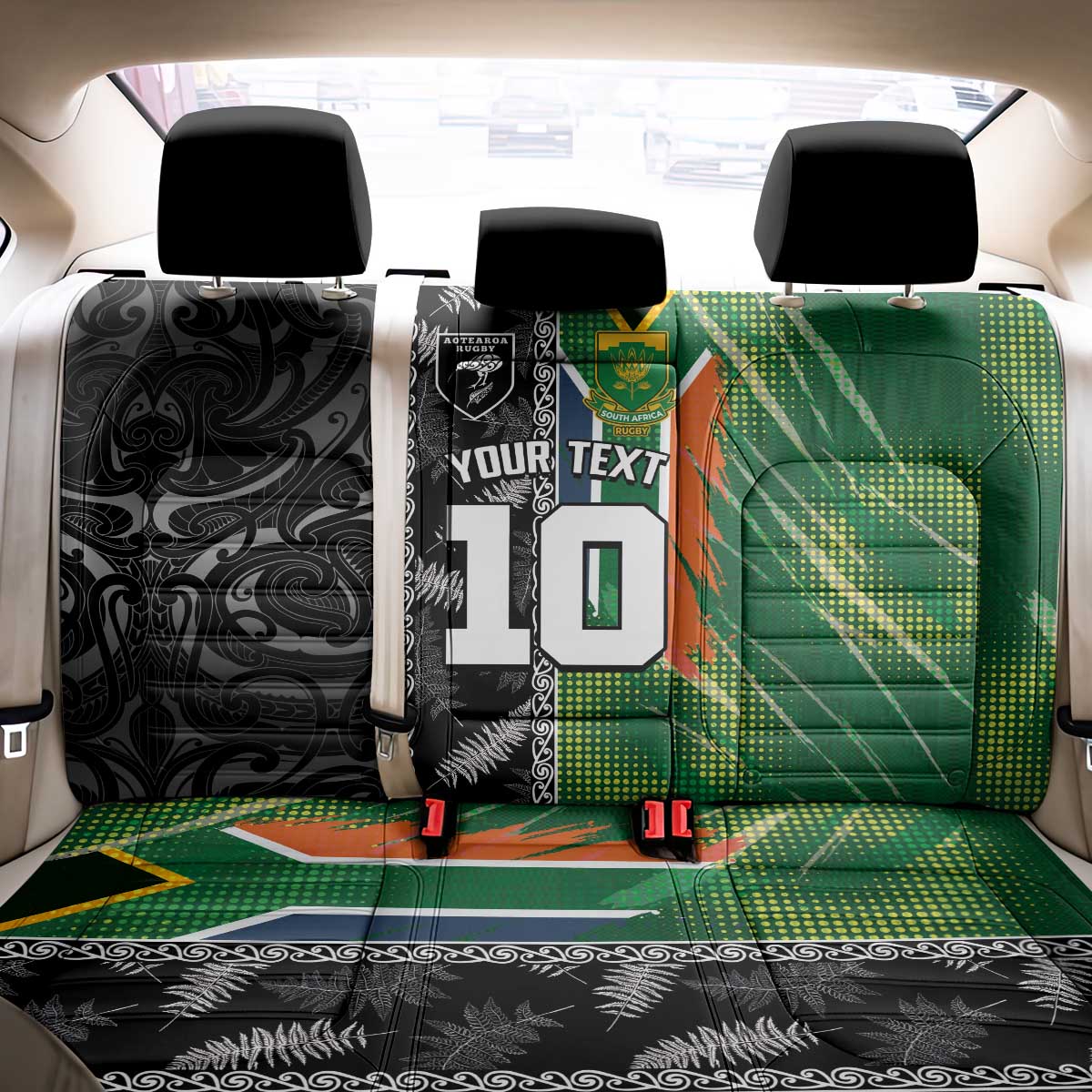 Custom Aotearoa South Africa Rugby Freedom Cup Back Car Seat Cover Maori Silver Fern Art and Sporty Flag SA - African Pride