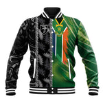 Custom Aotearoa South Africa Rugby Freedom Cup Baseball Jacket Maori Silver Fern Art and Sporty Flag SA - African Pride