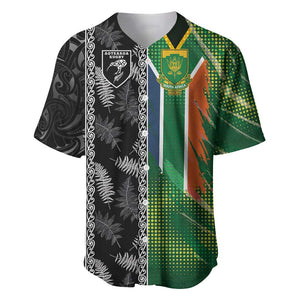 Custom Aotearoa South Africa Rugby Freedom Cup Baseball Jersey Maori Silver Fern Art and Sporty Flag SA - African Pride