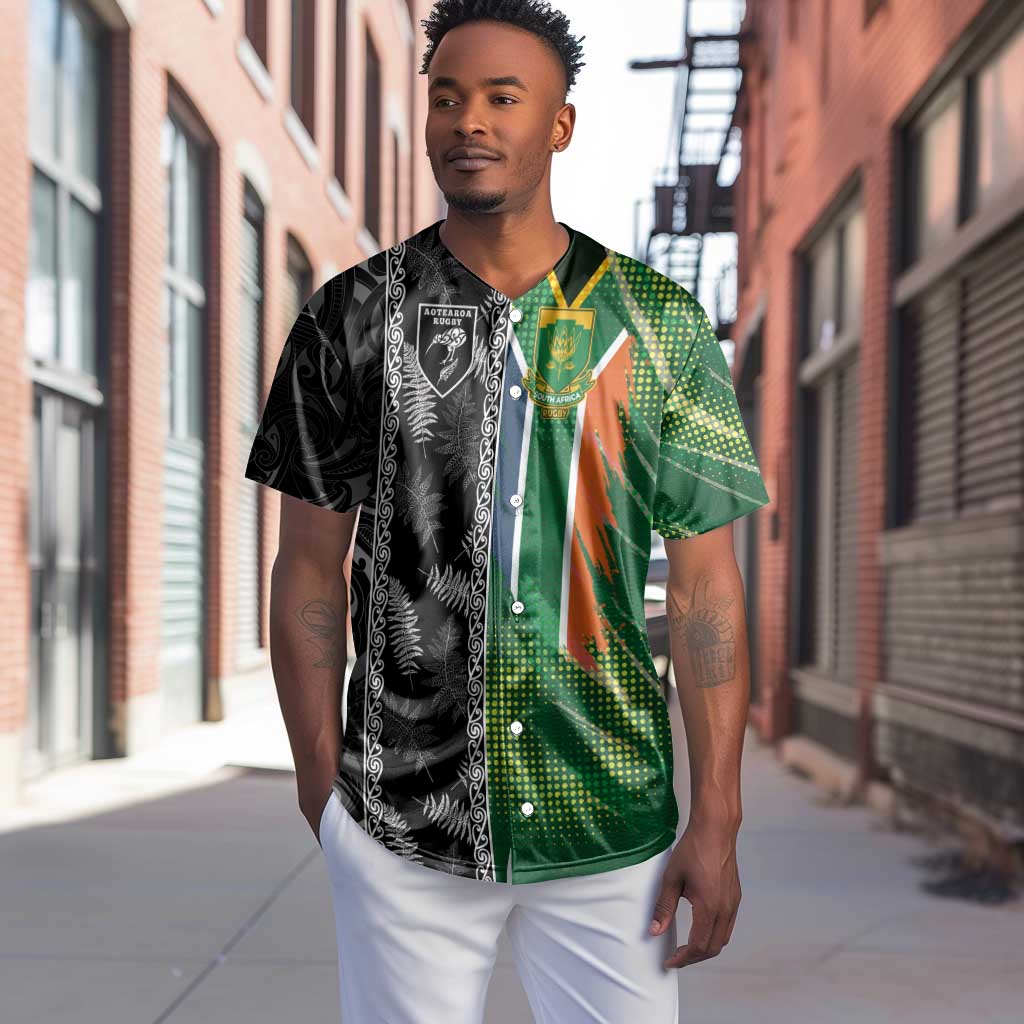 Custom Aotearoa South Africa Rugby Freedom Cup Baseball Jersey Maori Silver Fern Art and Sporty Flag SA - African Pride