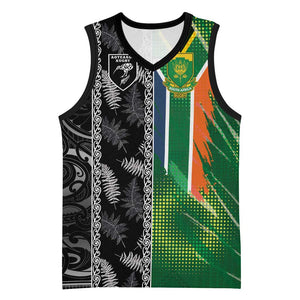 Custom Aotearoa South Africa Rugby Freedom Cup Basketball Jersey Maori Silver Fern Art and Sporty Flag SA - African Pride