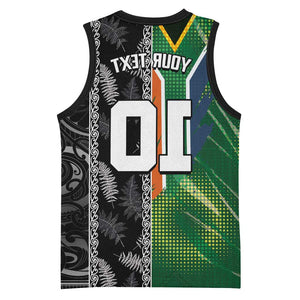 Custom Aotearoa South Africa Rugby Freedom Cup Basketball Jersey Maori Silver Fern Art and Sporty Flag SA - African Pride