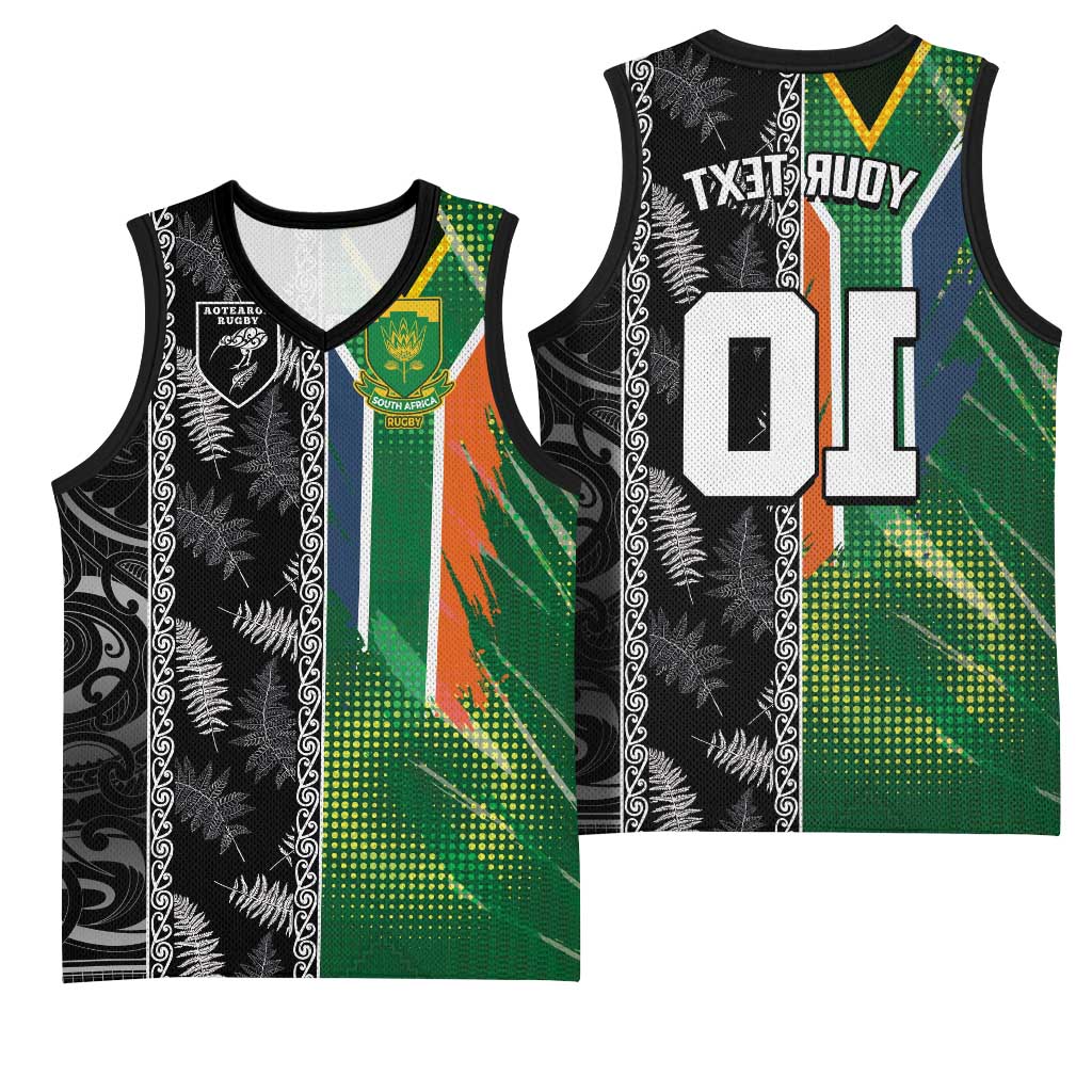 Custom Aotearoa South Africa Rugby Freedom Cup Basketball Jersey Maori Silver Fern Art and Sporty Flag SA - African Pride