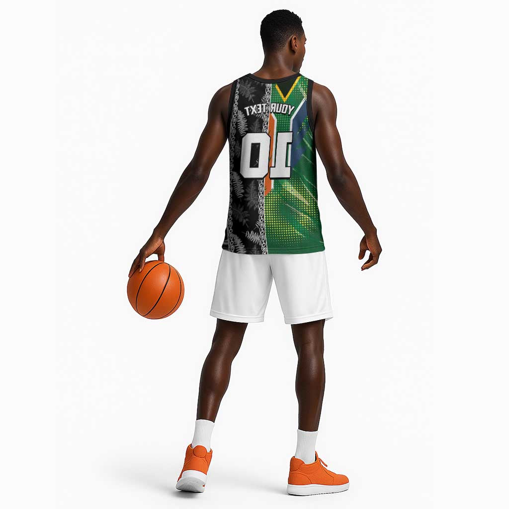 Custom Aotearoa South Africa Rugby Freedom Cup Basketball Jersey Maori Silver Fern Art and Sporty Flag SA - African Pride