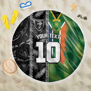 Custom Aotearoa South Africa Rugby Freedom Cup Beach Blanket Maori Silver Fern Art and Sporty Flag SA - African Pride