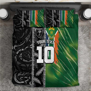 Custom Aotearoa South Africa Rugby Freedom Cup Bedding Set Maori Silver Fern Art and Sporty Flag SA - African Pride