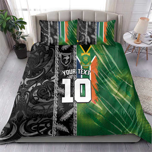 Custom Aotearoa South Africa Rugby Freedom Cup Bedding Set Maori Silver Fern Art and Sporty Flag SA - African Pride