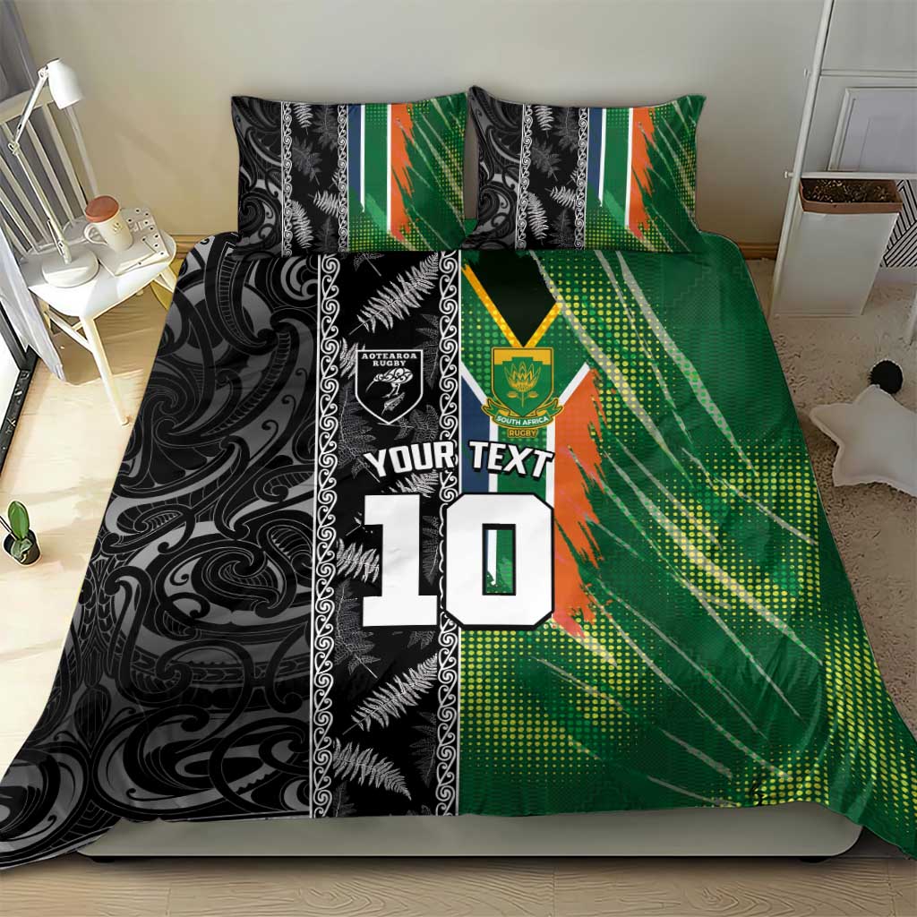 Custom Aotearoa South Africa Rugby Freedom Cup Bedding Set Maori Silver Fern Art and Sporty Flag SA - African Pride
