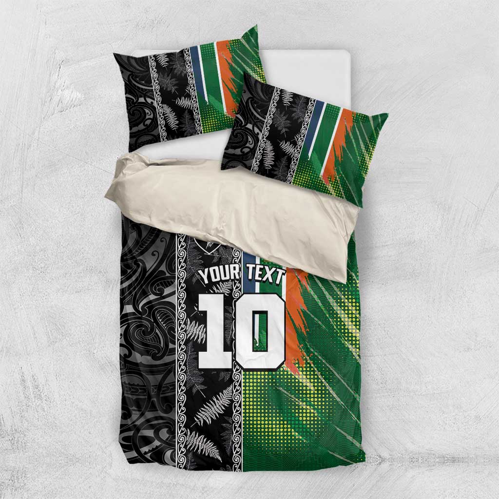 Custom Aotearoa South Africa Rugby Freedom Cup Bedding Set Maori Silver Fern Art and Sporty Flag SA - African Pride