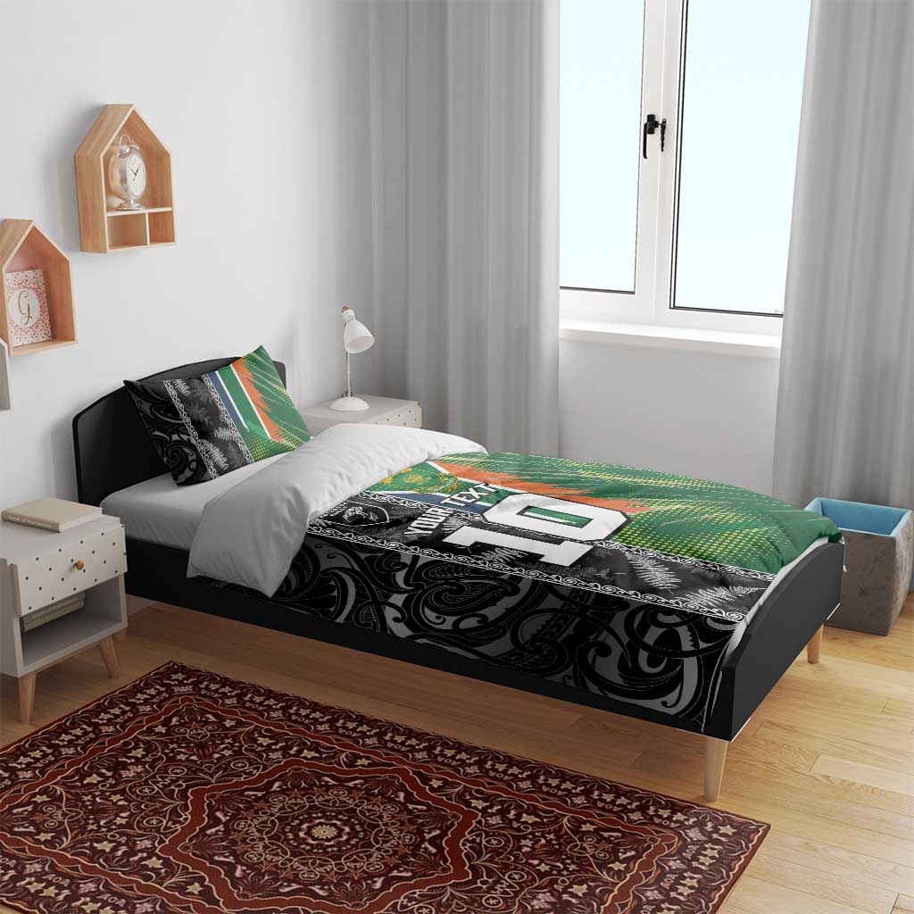 Custom Aotearoa South Africa Rugby Freedom Cup Bedding Set Maori Silver Fern Art and Sporty Flag SA - African Pride