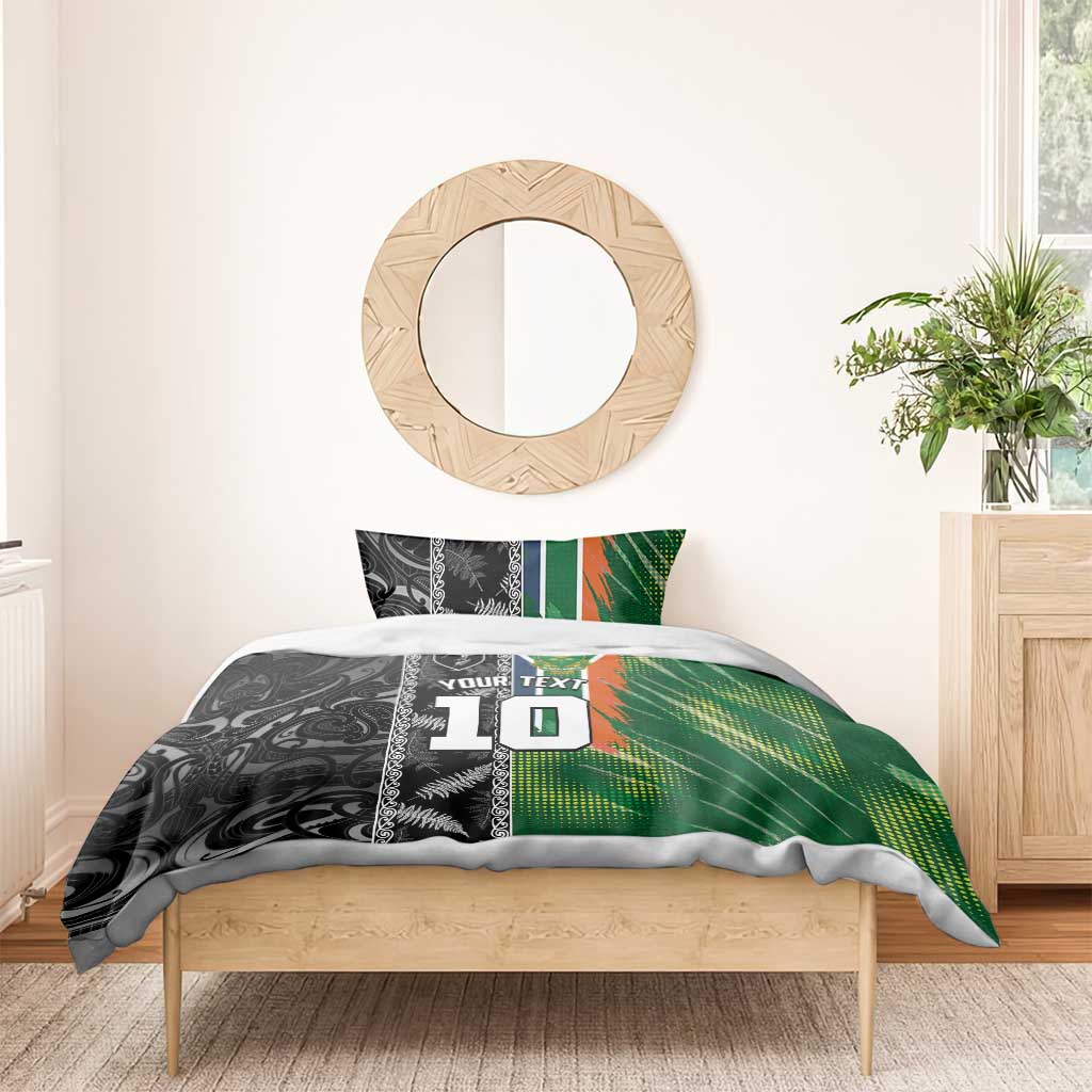 Custom Aotearoa South Africa Rugby Freedom Cup Bedding Set Maori Silver Fern Art and Sporty Flag SA - African Pride