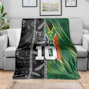 Custom Aotearoa South Africa Rugby Freedom Cup Blanket Maori Silver Fern Art and Sporty Flag SA - African Pride