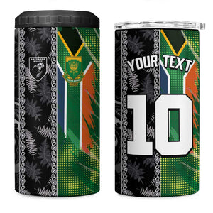 Custom Aotearoa South Africa Rugby Freedom Cup 4 in 1 Can Cooler Tumbler Maori Silver Fern Art and Sporty Flag SA - African Pride