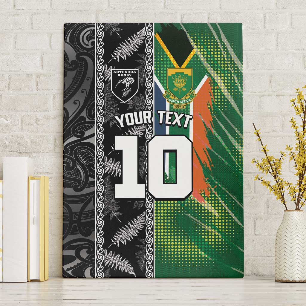Custom Aotearoa South Africa Rugby Freedom Cup Canvas Wall Art Maori Silver Fern Art and Sporty Flag SA - African Pride