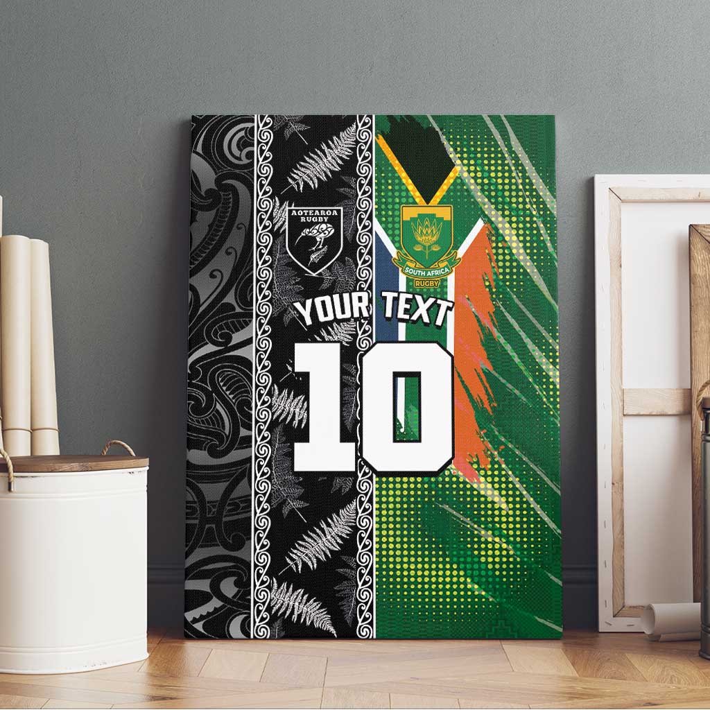 Custom Aotearoa South Africa Rugby Freedom Cup Canvas Wall Art Maori Silver Fern Art and Sporty Flag SA - African Pride