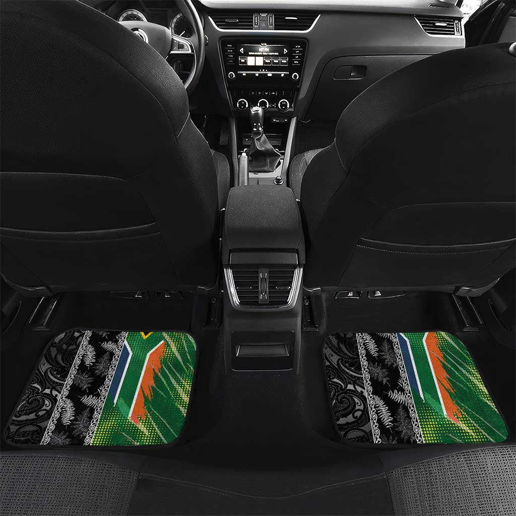 Custom Aotearoa South Africa Rugby Freedom Cup Car Mats Maori Silver Fern Art and Sporty Flag SA - African Pride