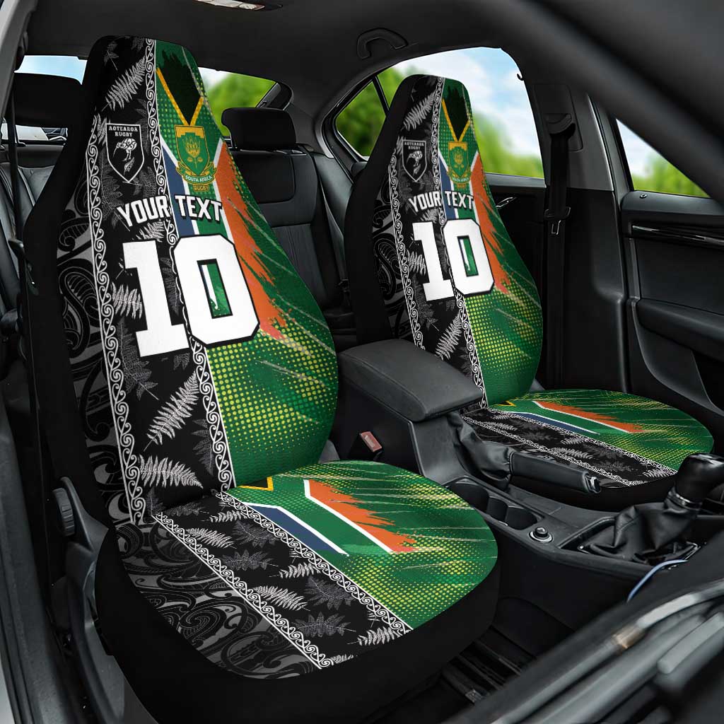 Custom Aotearoa South Africa Rugby Freedom Cup Car Seat Cover Maori Silver Fern Art and Sporty Flag SA - African Pride