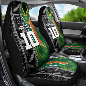 Custom Aotearoa South Africa Rugby Freedom Cup Car Seat Cover Maori Silver Fern Art and Sporty Flag SA - African Pride