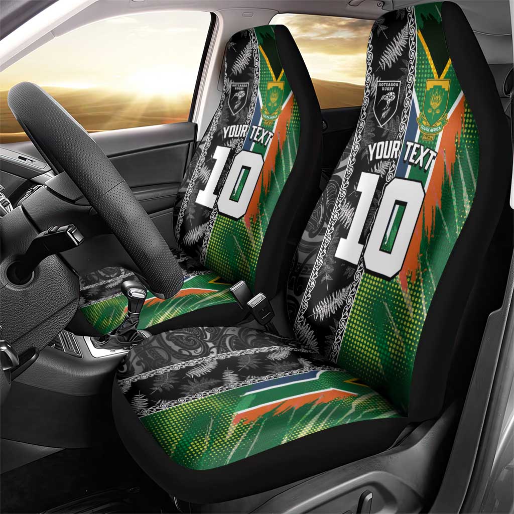 Custom Aotearoa South Africa Rugby Freedom Cup Car Seat Cover Maori Silver Fern Art and Sporty Flag SA - African Pride