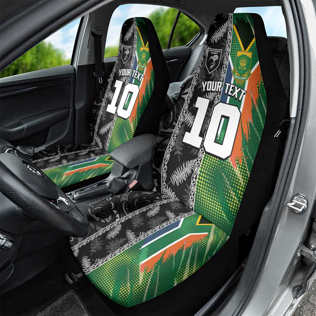 Custom Aotearoa South Africa Rugby Freedom Cup Car Seat Cover Maori Silver Fern Art and Sporty Flag SA - African Pride