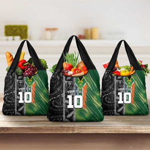 Custom Aotearoa South Africa Rugby Freedom Cup Grocery Bag Maori Silver Fern Art and Sporty Flag SA - African Pride