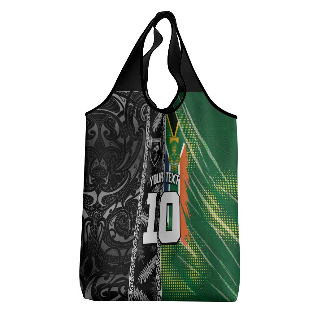 Custom Aotearoa South Africa Rugby Freedom Cup Grocery Bag Maori Silver Fern Art and Sporty Flag SA - African Pride
