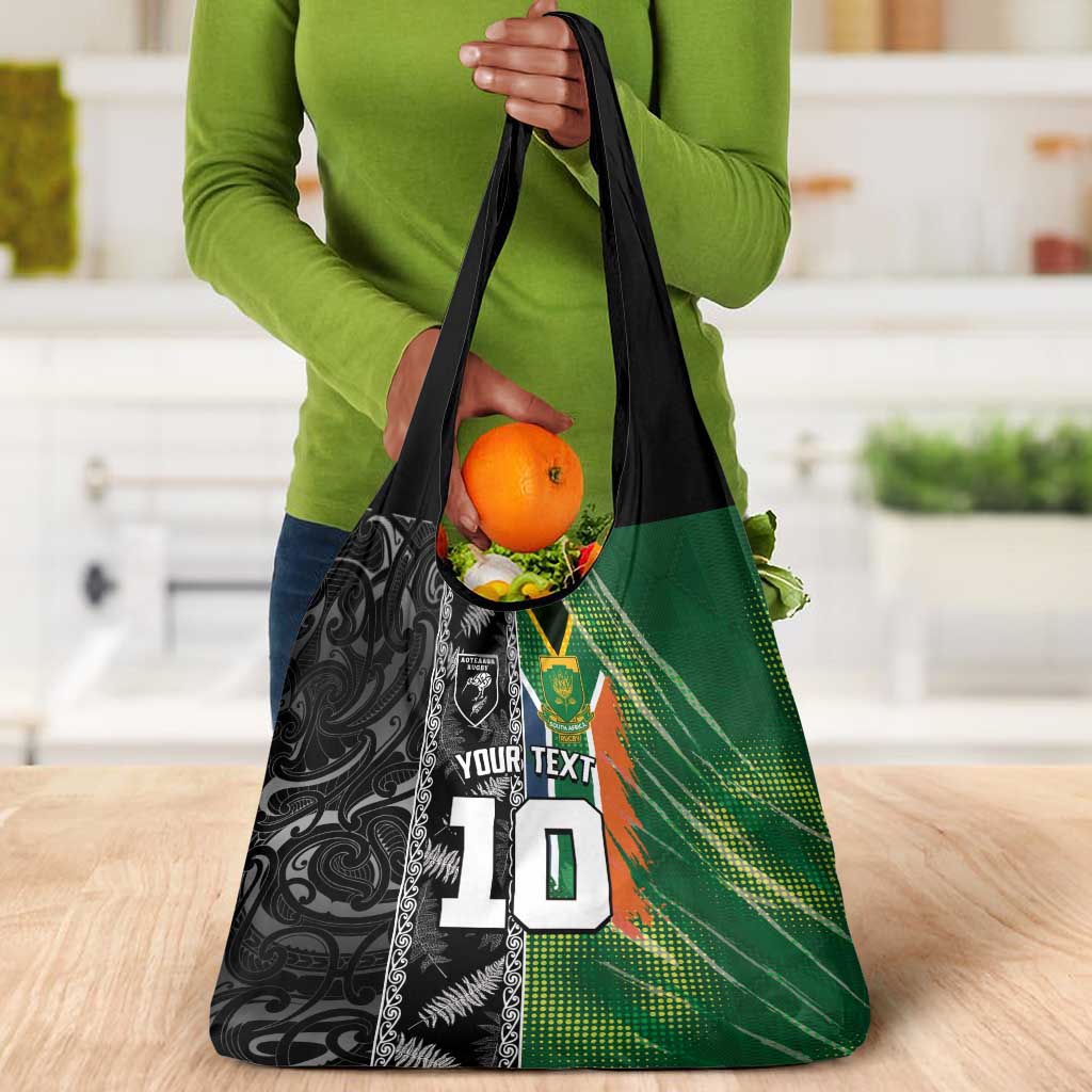 Custom Aotearoa South Africa Rugby Freedom Cup Grocery Bag Maori Silver Fern Art and Sporty Flag SA - African Pride