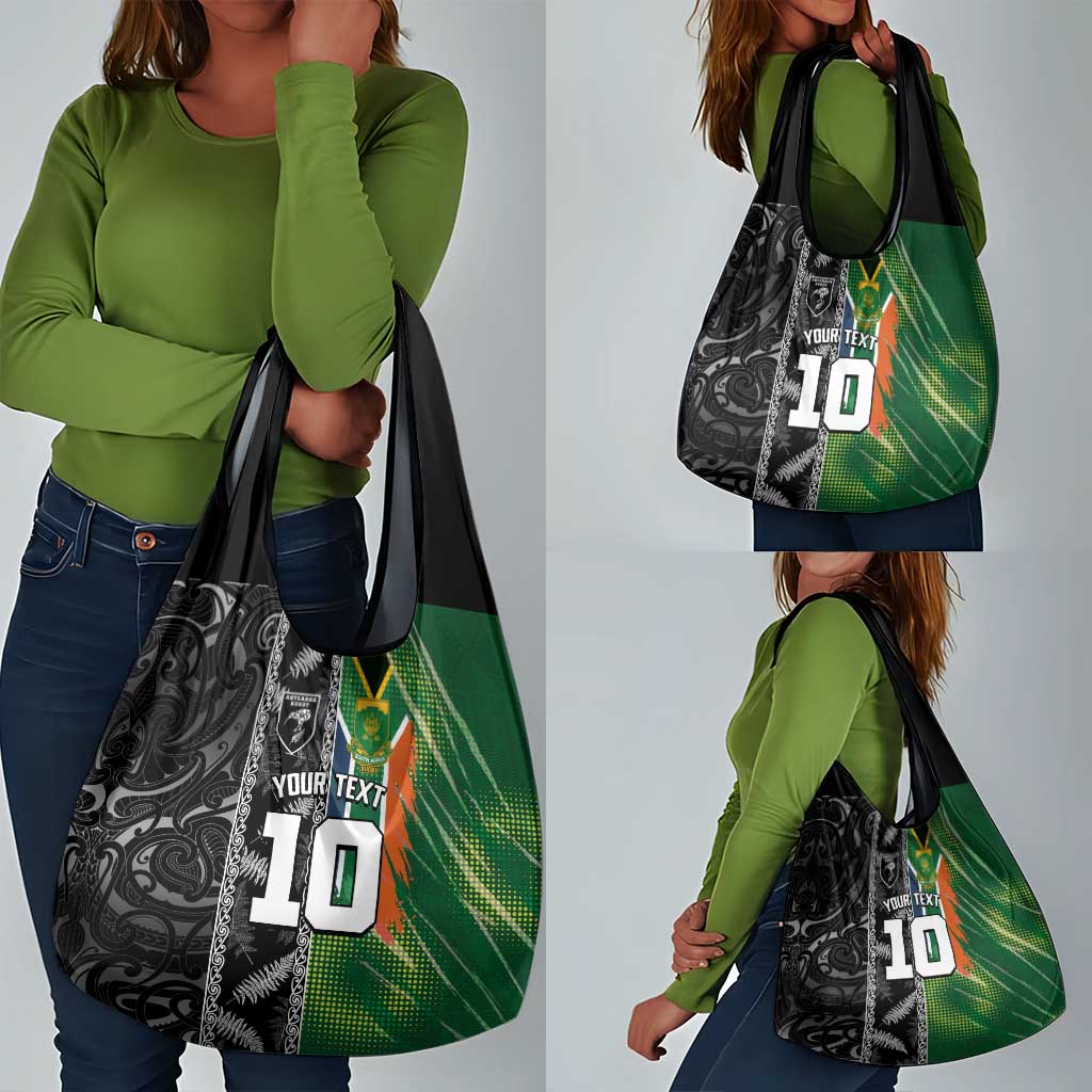 Custom Aotearoa South Africa Rugby Freedom Cup Grocery Bag Maori Silver Fern Art and Sporty Flag SA - African Pride