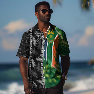 Custom Aotearoa South Africa Rugby Freedom Cup Hawaiian Shirt Maori Silver Fern Art and Sporty Flag SA - African Pride