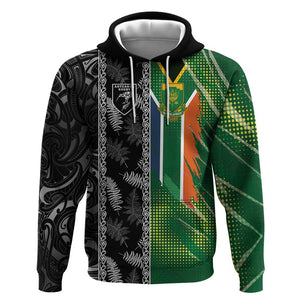 Custom Aotearoa South Africa Rugby Freedom Cup Hoodie Maori Silver Fern Art and Sporty Flag SA - African Pride