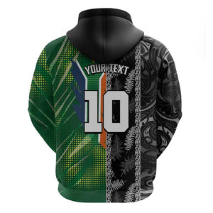 Custom Aotearoa South Africa Rugby Freedom Cup Hoodie Maori Silver Fern Art and Sporty Flag SA - African Pride