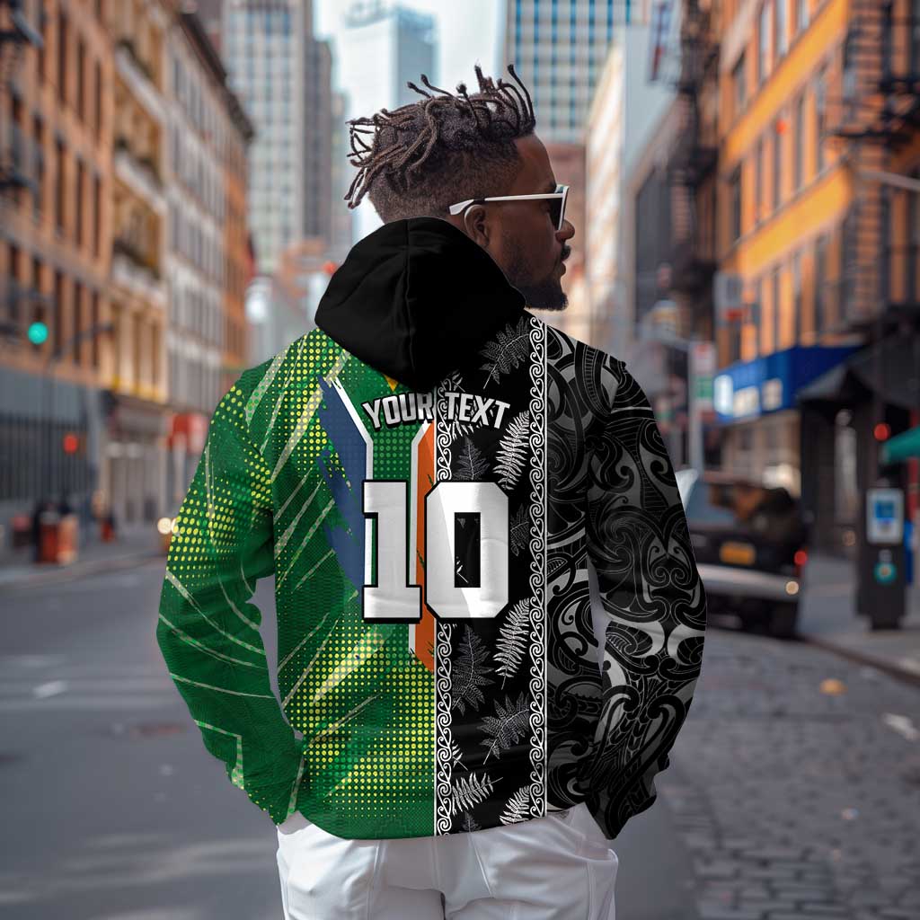 Custom Aotearoa South Africa Rugby Freedom Cup Hoodie Maori Silver Fern Art and Sporty Flag SA - African Pride