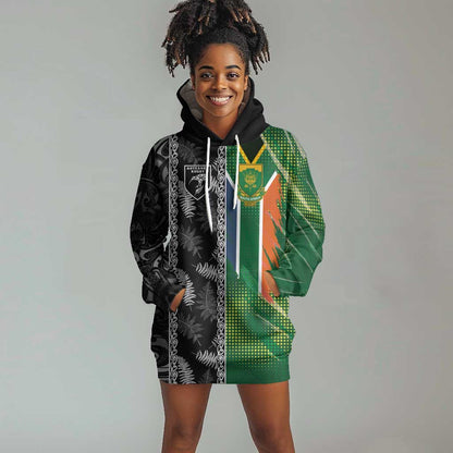 Custom Aotearoa South Africa Rugby Freedom Cup Hoodie Dress Maori Silver Fern Art and Sporty Flag SA - African Pride