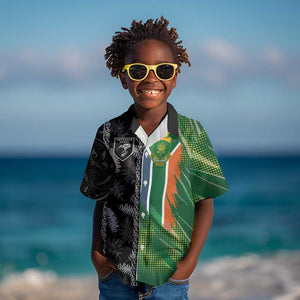 Custom Aotearoa South Africa Rugby Freedom Cup Kid Hawaiian Shirt Maori Silver Fern Art and Sporty Flag SA - African Pride