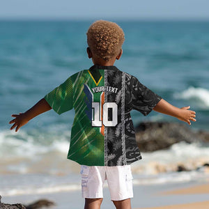 Custom Aotearoa South Africa Rugby Freedom Cup Kid Hawaiian Shirt Maori Silver Fern Art and Sporty Flag SA - African Pride